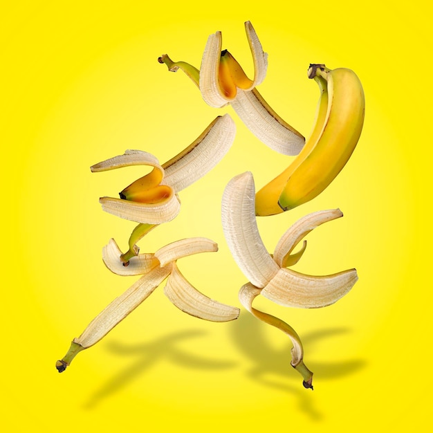 Conjunto flutuante de bananas com sombras