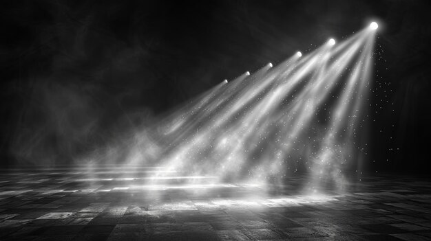 Conjunto de focos de iluminación Haz de luz blanca brillante aislada sobre un fondo transparente