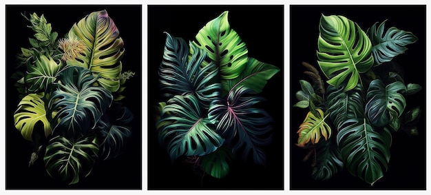 Conjunto de fondo de hojas tropicales fondo de textura floral tropical