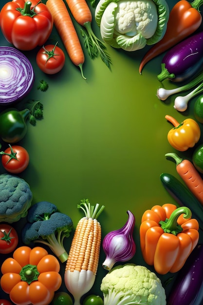 Foto conjunto de fondo de marco de verduras