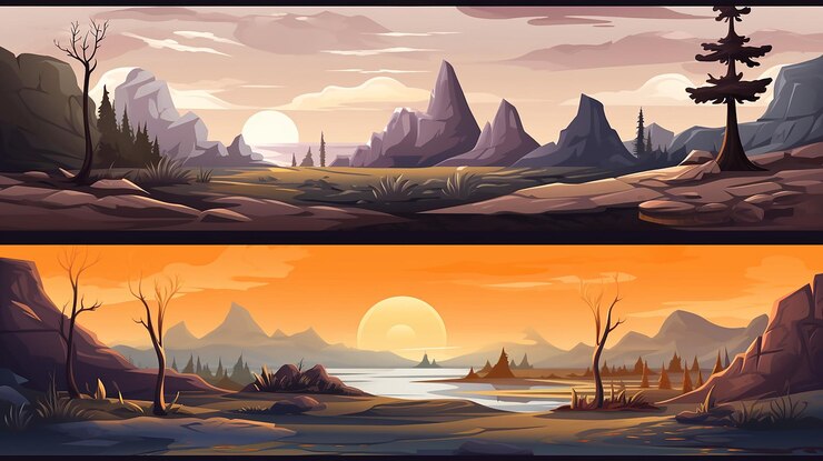 Foto conjunto de fondo transparente de dibujos animados de paisaje