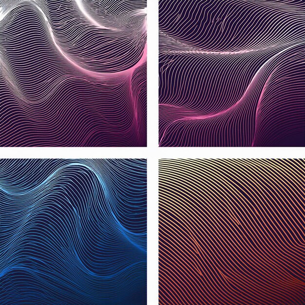 Conjunto de fondos abstractos con ilustración de ondas de línea
