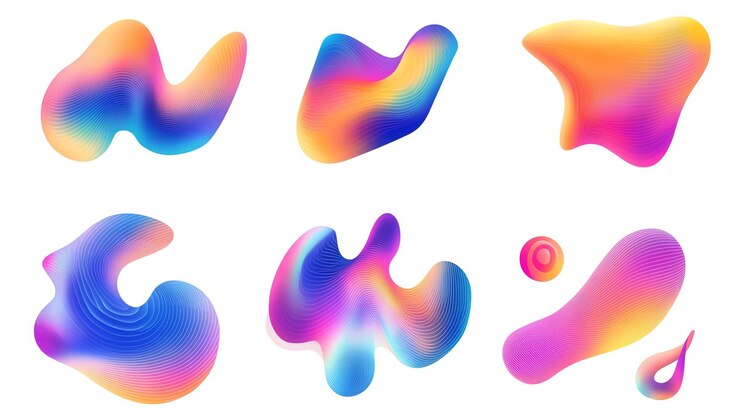 Foto un conjunto de formas fluidas abstractas de colores con gradientes y texturas