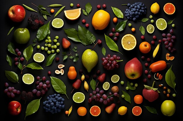 conjunto de fotografías de frutas, semillas y hojas