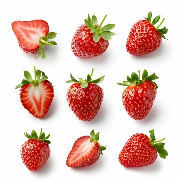 Conjunto de fresas aisladas en fondo blanco colección de frutas de verano