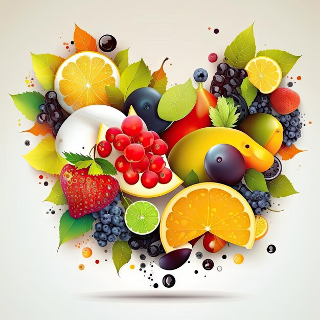 Conjunto de frutas ilustración vectorial de fondo blanco Realizado por AIInteligencia artificial