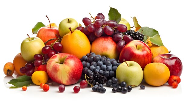 Conjunto de frutas o varias mezclas de frutas saludables aisladas sobre fondo blanco