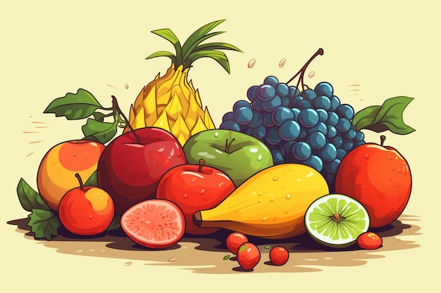 conjunto de frutas vectorial ilustración de naturaleza muerta