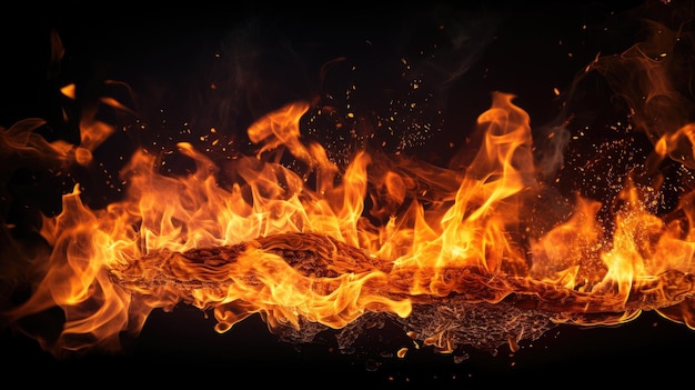 Conjunto de fuegos ardientes de llamas y chispas en un fondo sólido
