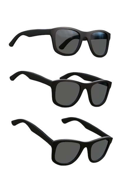 Conjunto de gafas negras aisladas sobre un fondo blanco Ilustración de renderización 3D