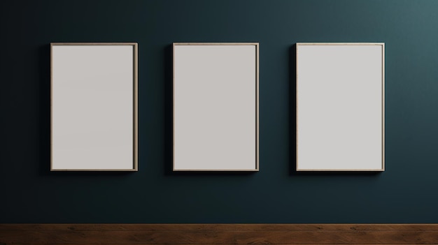 Foto conjunto generativo de ia de três pôsteres simulando um modelo de arte de fundo minimalista em branco