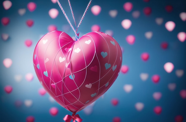 Conjunto de globos aerostáticos de papel de aluminio Manojo de globos de corazón Colección Composiciones de celebración de fiestas Decoración del día de San Valentín IA generativa
