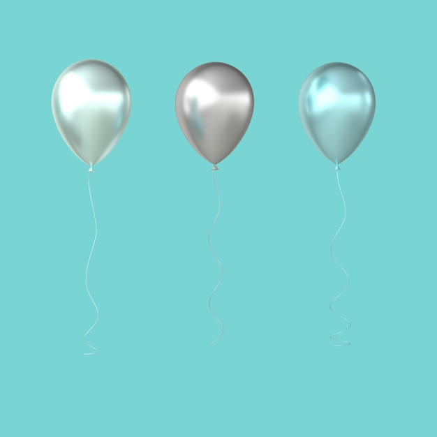 Conjunto de globos azul plata aislado sobre fondo verde