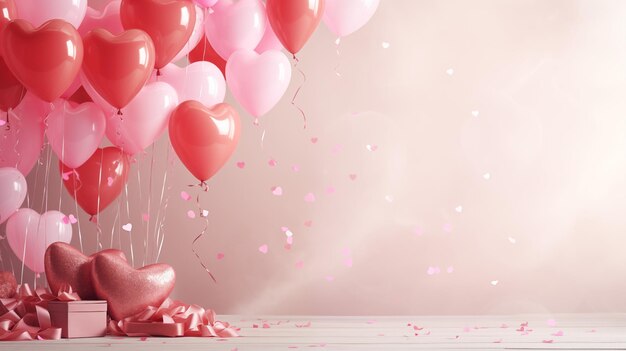 Conjunto de globos en forma de corazón y cajas de regalos perfectas para bodas y ventas del Día de San Valentín