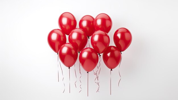 Foto conjunto de globos rojos de fiesta flotando sobre un fondo blanco