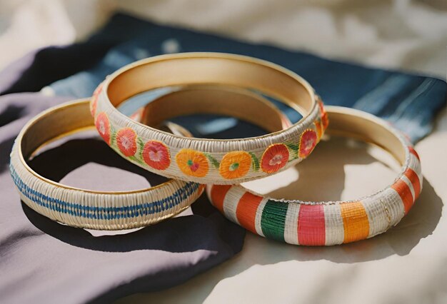 Un conjunto de hermosas pulseras blancas hechas a mano hechas de vidrio