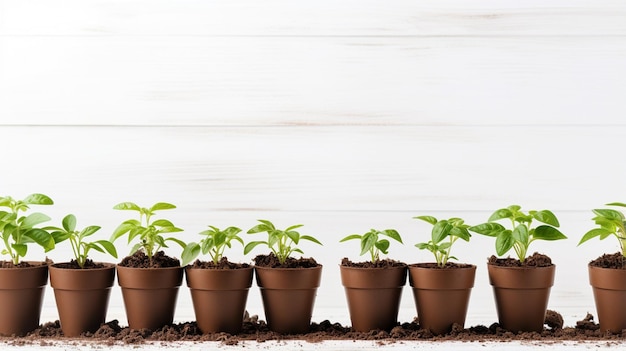 Conjunto de herramientas de jardinería sobre la mesa contra la pared de ladrillo blanco.