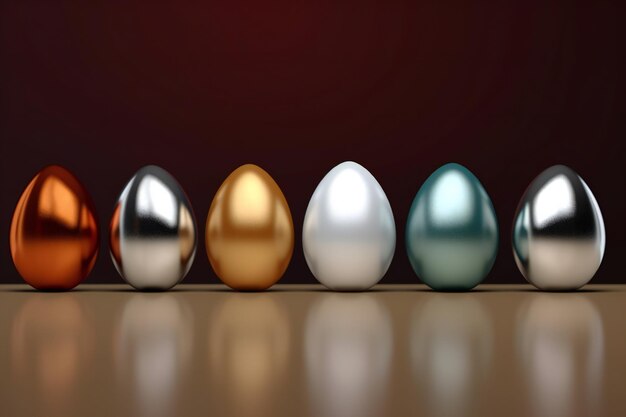 Conjunto de huevos de Pascua en un fondo borgoña brillante realista colorido Conjunto De huevos de pascua decorados