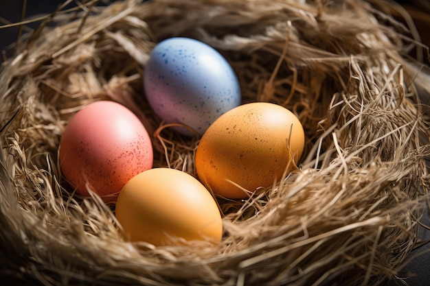 Conjunto de huevos de Pascua en paja