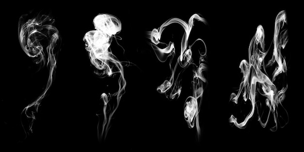Foto conjunto de humo blanco natural aislado sobre fondo negro