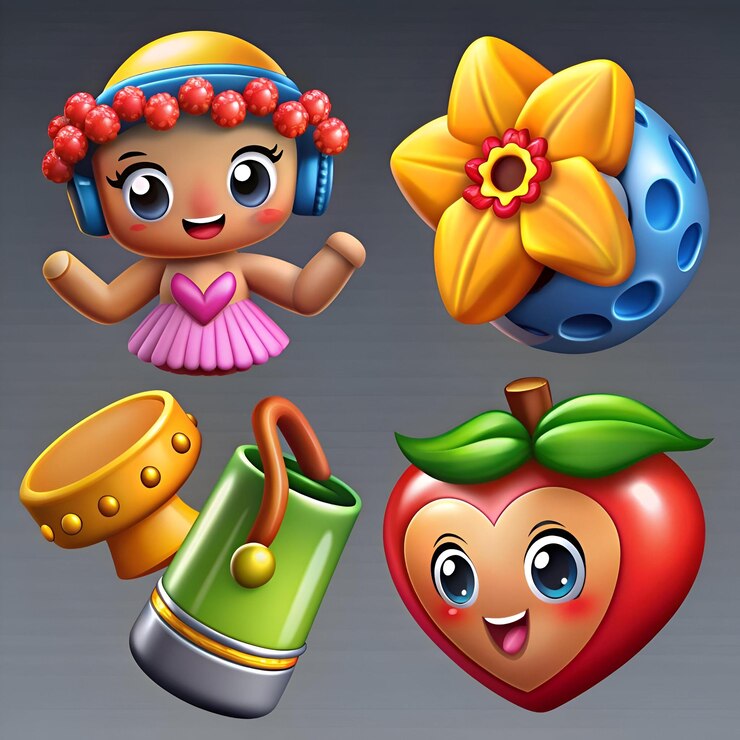 Foto un conjunto de iconas de dibujos animados lindos y coloridos perfectos para aplicaciones móviles de diseño de juegos o ilustraciones para niños