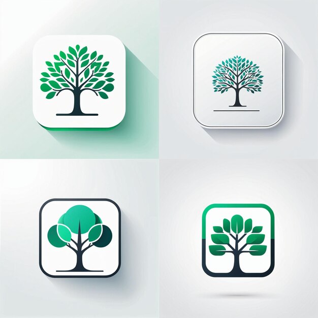 Foto conjunto de iconos para aplicaciones y sitios con la imagen de un árbol símbolo del medio ambiente