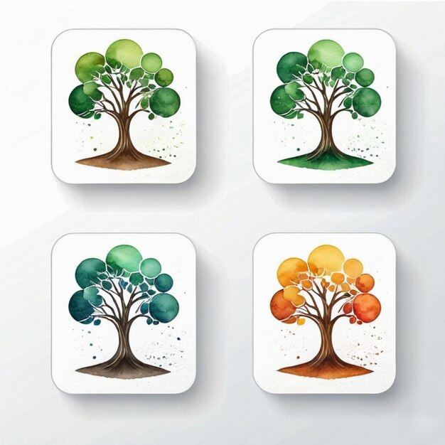 Foto conjunto de iconos para aplicaciones y sitios con la imagen de un árbol símbolo del medio ambiente