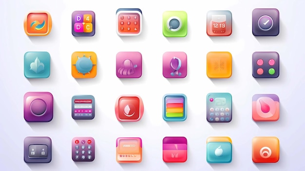 Foto conjunto de iconos de aplicaciones con sombra larga