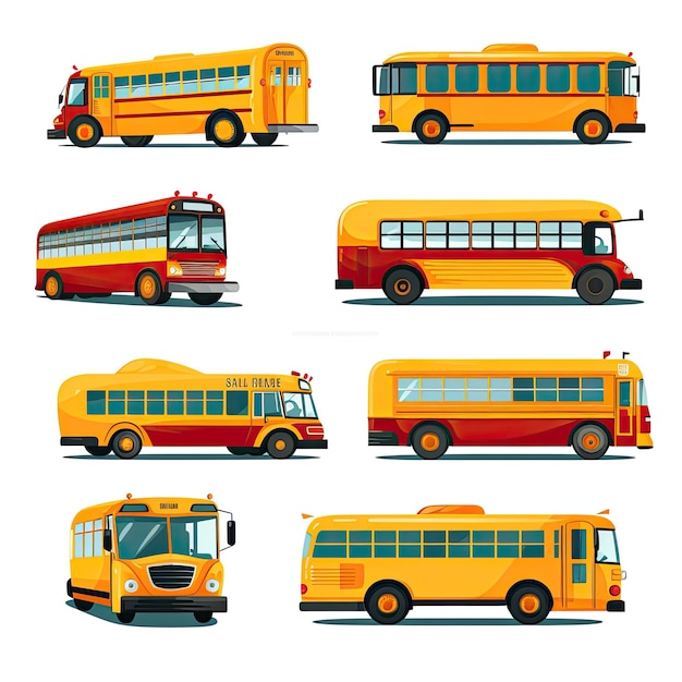 Conjunto de iconos de autobús escolar Ilustración plana de iconos de vector de autobús escolar para diseño web