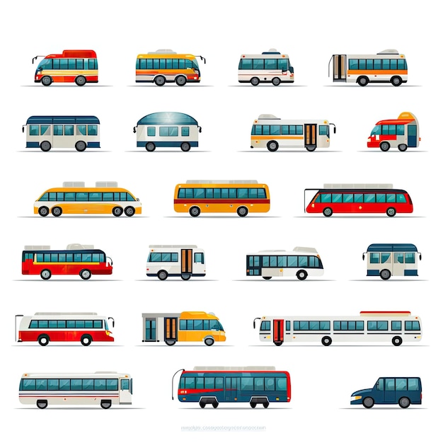 Foto conjunto de iconos de autobús en estilo plano ilustración vectorial aislada en fondo blanco
