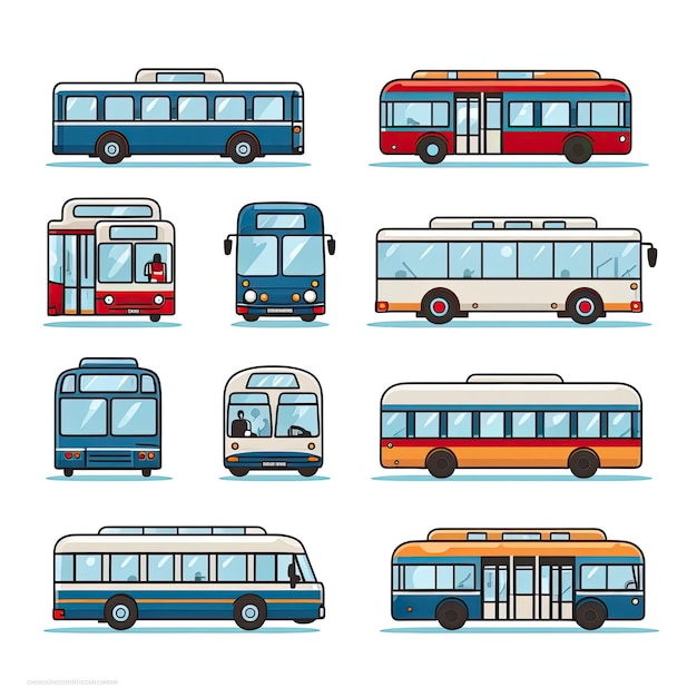 Foto conjunto de iconos de autobús en estilo plano ilustración vectorial aislada en fondo blanco