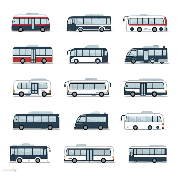 Foto conjunto de iconos de autobús en estilo plano ilustración vectorial aislada en fondo blanco