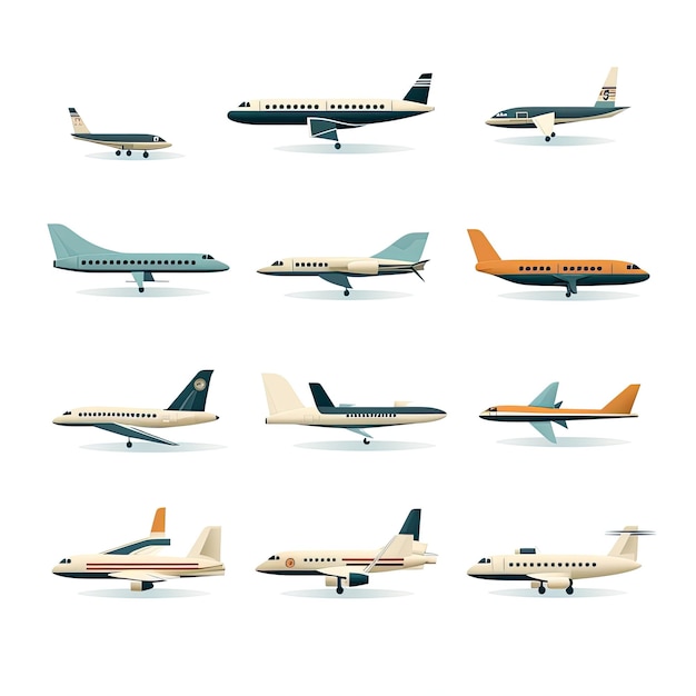 Conjunto de iconos de aviones Colección de aeronaves aisladas en fondo blanco Ilustración vectorial