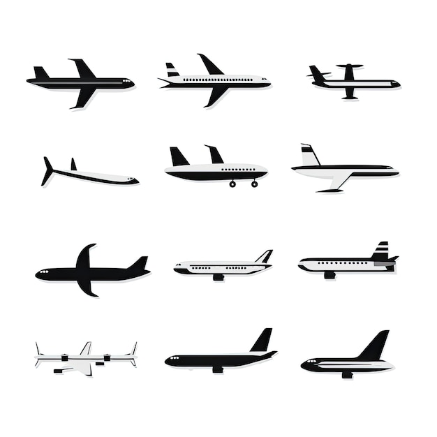 Foto conjunto de iconos de aviones colección de aeronaves aisladas en fondo blanco ilustración vectorial