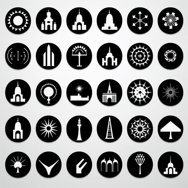 Un conjunto de iconos en blanco y negro de diferentes ciudades generativas ai