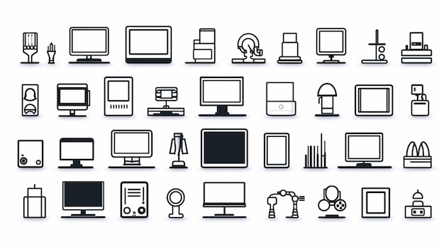 Foto un conjunto de iconos en blanco y negro de dispositivos electrónicos generativos ai