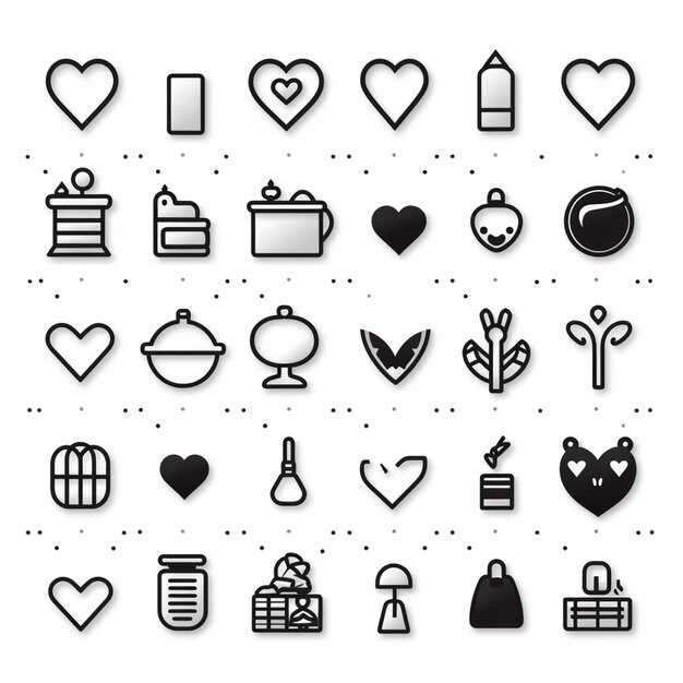 un conjunto de iconos en blanco y negro de varios tipos y tamaños ai generativo