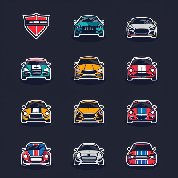 Conjunto de iconos de coches de dibujos animados