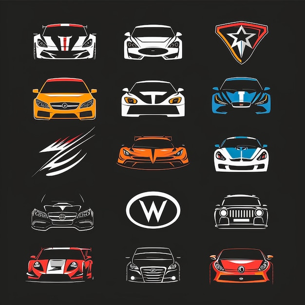 Conjunto de iconos de coches de dibujos animados