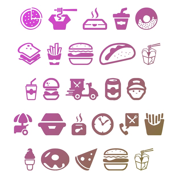 Foto conjunto de iconos de comida rápida elementos efecto gradiente foto conjunto vectorial jpg