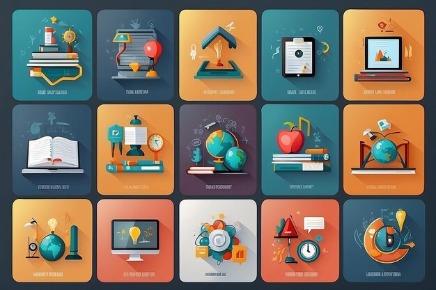 Foto conjunto de iconos conceptuales para la educación iconos para la educación ideas inteligentes aprendizaje electrónico ciencia del conocimiento