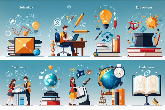 Foto conjunto de iconos conceptuales para la educación iconos para la educación ideas inteligentes aprendizaje electrónico ciencia del conocimiento