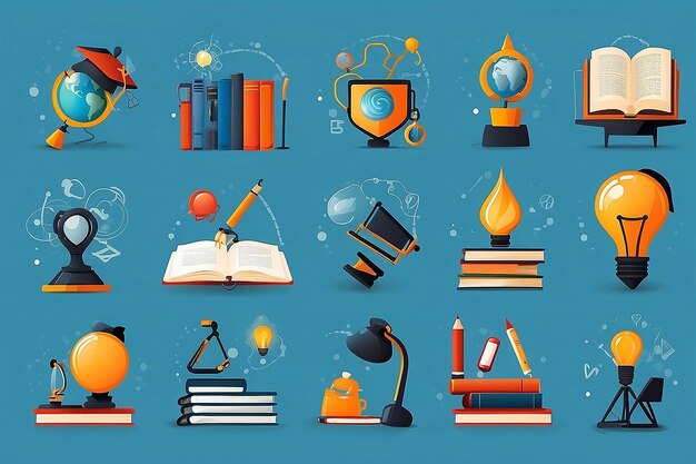 Foto conjunto de iconos conceptuales para la educación iconos para la educación ideas inteligentes aprendizaje electrónico ciencia del conocimiento