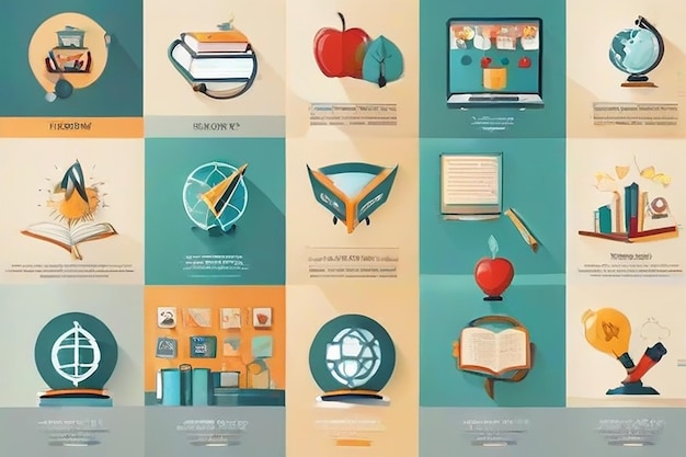 Foto conjunto de iconos conceptuales para la educación iconos para la educación ideas inteligentes aprendizaje electrónico ciencia del conocimiento