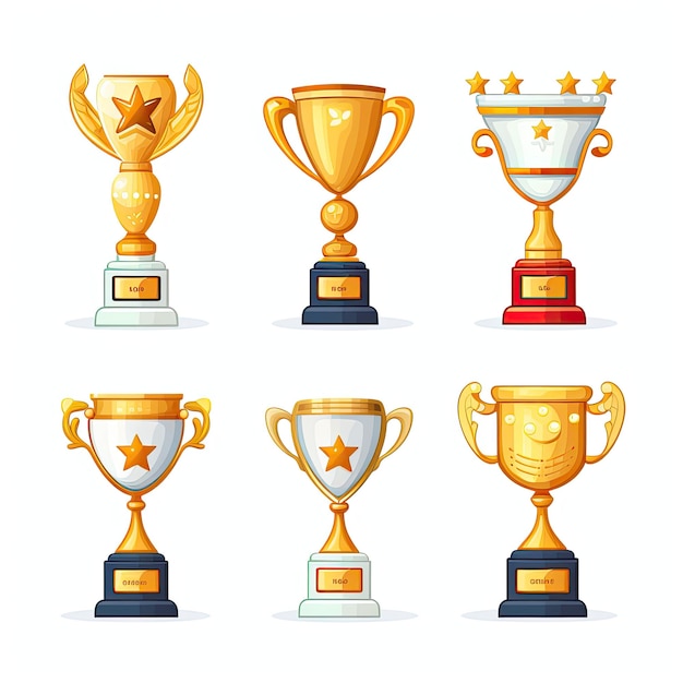 Conjunto de iconos de copa de trofeo Ilustración plana de iconos de vector de copa de trofeo para diseño web