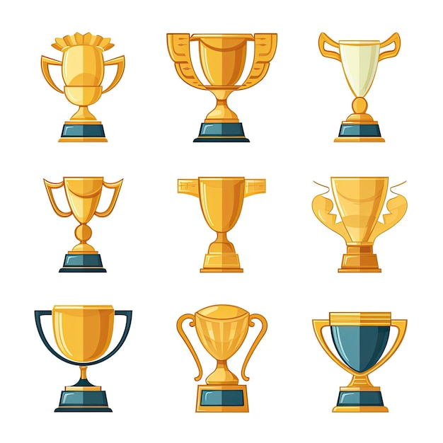 Conjunto de iconos de copa de trofeo Ilustración plana de iconos de vector de copa de trofeo para diseño web