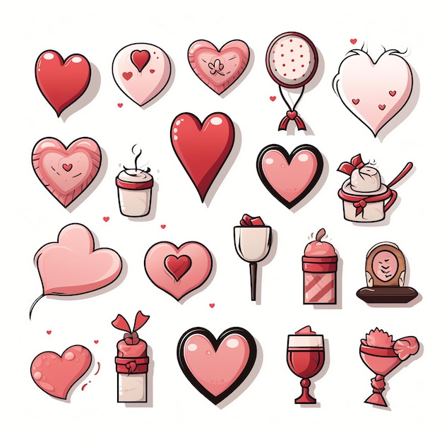Foto conjunto de íconos del día de san valentín conjunto del día de san valentín elementos del dia de san valentine vector blanco simple b