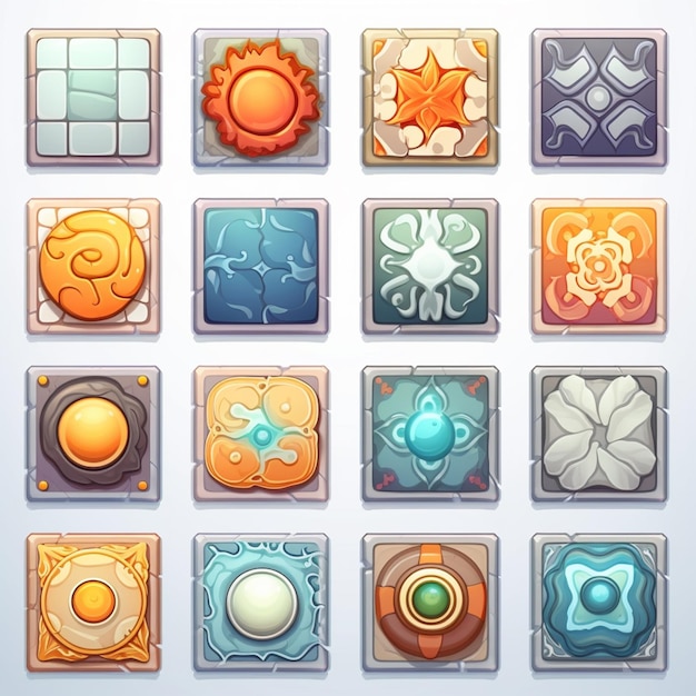 un conjunto de íconos diferentes para un juego con diferentes colores ai generativo