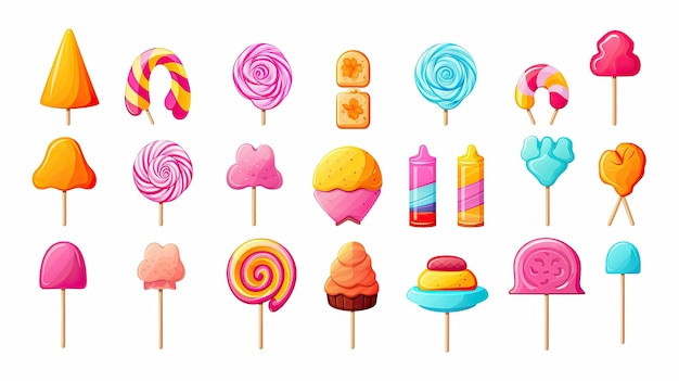 Conjunto de iconos de dulces Conjunto de dibujos animados de iconos de dulces para su diseño web aislado sobre fondo blanco