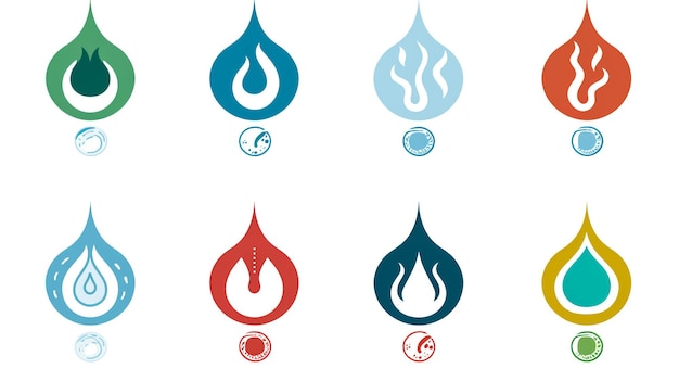 Foto conjunto de iconos de gotas de agua azules vectoriales en fondo blanco colección de formas de logotipo de gotas planas